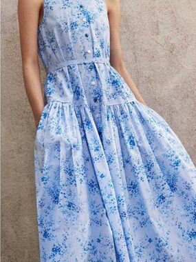 Carolina Herrera drop waist gingham/floral midi dress